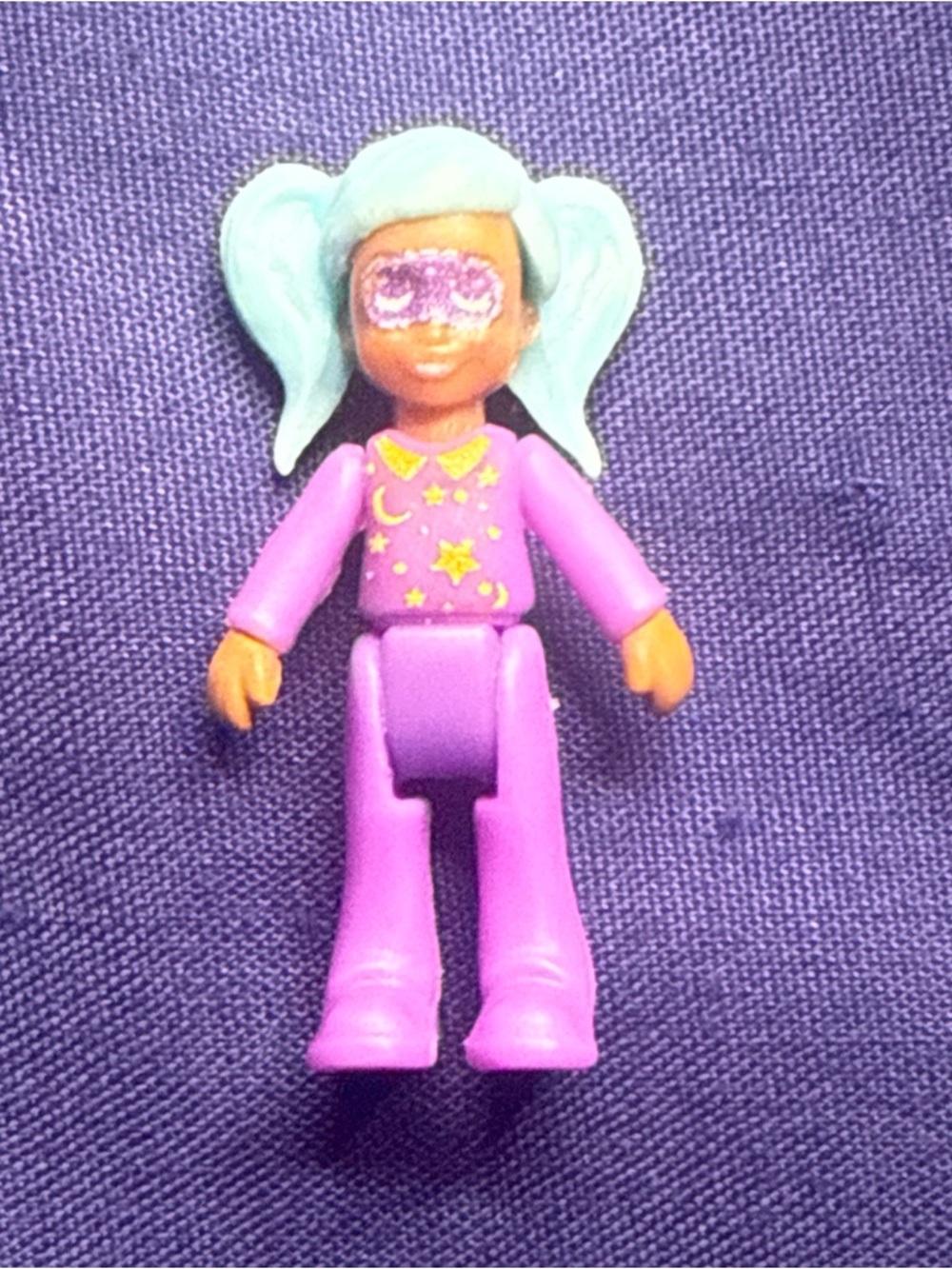 Vintage Polly Pocket Micro Figurine African American Blue Hair Purple Outfit
